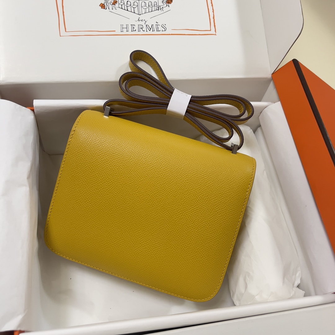 Hermes Constance 18 Mini Shoulder Bag In Yellow Amber Epsom Leather